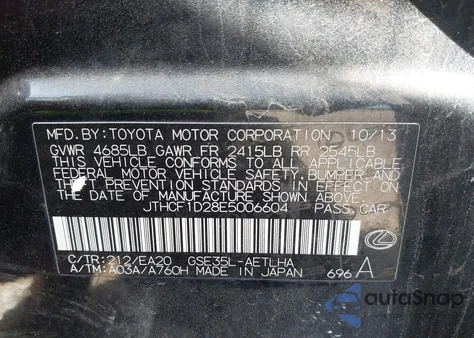 2014 Lexus Is 250 z USA, uszkodzony, nr VIN JTHCF1D28E5006604